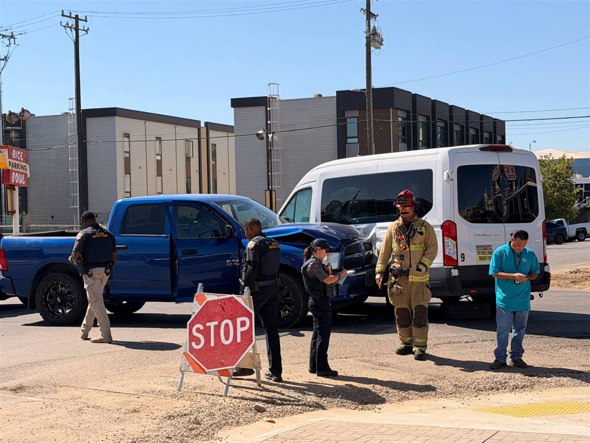 Pickup truck and van collision with police and fire crews